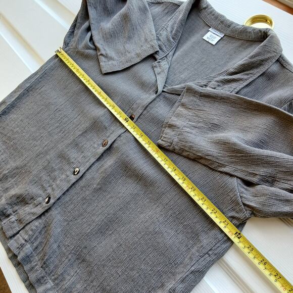 Amanda Gray Tencel Button up Blouse Large long sleeve textured collared grey - Picture 13 of 16